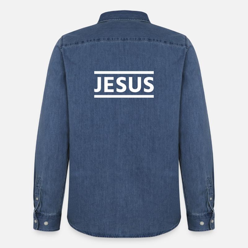 Bold Jesus Typografie - Männer Jeanshemd Organic von Stanley/Stella - verwaschenes Mittelblau 