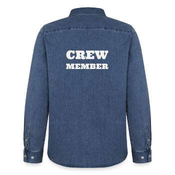 Crew Member Bold XXL Fett Team Staff Event - Men’s Organic Denim Shirt by Stanley/Stella - mid washy  - Back - AI Model Male 185 light (185cm)