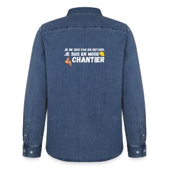 Je suis en mode chantier - Chemise en denim homme bio Stanley/Stella - bleu moyen délavé  - Dos - AI Model Male 185 light (185cm)