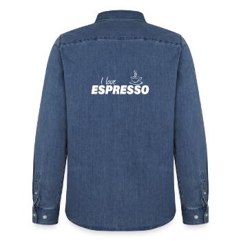 I LOVE ESPRESSO - Männer Jeanshemd Organic von Stanley/Stella - verwaschenes Mittelblau  - Hinten - AI Model Male 185 light (185cm)