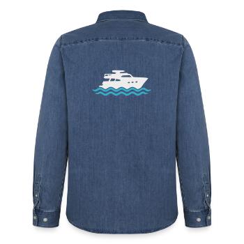 Yacht Silhouette Bateau à moteur - Chemise en denim homme bio Stanley/Stella - bleu moyen délavé  - Dos - AI Model Male 185 light (185cm)