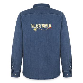 Fallas de Valencia Traca - Chemise en denim homme bio Stanley/Stella - bleu moyen délavé  - Dos - AI Model Male 185 light (185cm)