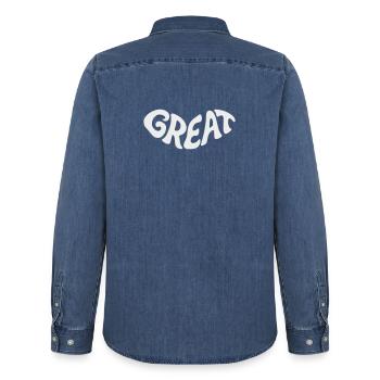 Great, Großartig Bubbel-Wortdesign - Männer Jeanshemd Organic von Stanley/Stella - verwaschenes Mittelblau  - Hinten - AI Model Male 185 light (185cm)