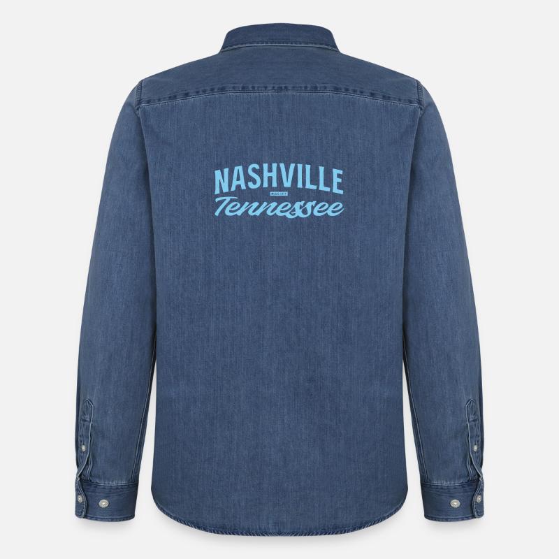 Nashville Script Blau - Männer Jeanshemd Organic von Stanley/Stella - verwaschenes Mittelblau 