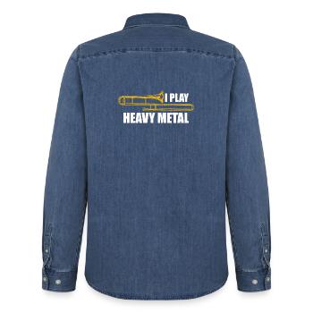 Tromboniste de heavy metal tromboniste - Chemise en denim homme bio Stanley/Stella - bleu moyen délavé  - Dos - AI Model Male 185 light (185cm)