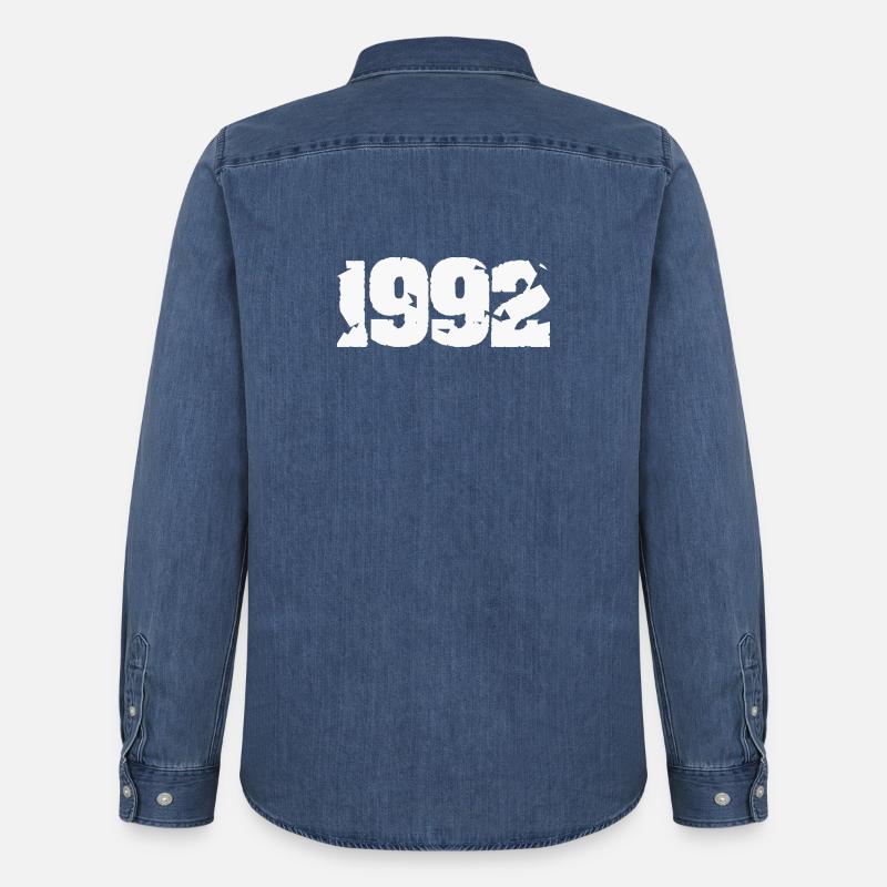 1992 Zerbrochenes Retro-Design - Männer Jeanshemd Organic von Stanley/Stella - verwaschenes Mittelblau