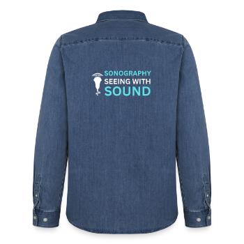 Ultraschalltechniker für Sonographie - Männer Jeanshemd Organic von Stanley/Stella - verwaschenes Mittelblau  - Hinten - AI Model Male 185 light (185cm)