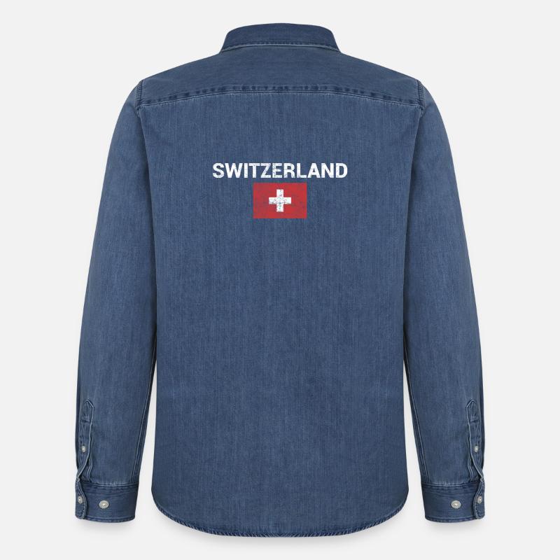Schweizer Wortzeichen mit Flaggenemblem - Männer Jeanshemd Organic von Stanley/Stella - verwaschenes Mittelblau