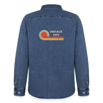 Vintage 1979 birthday retro design - Men’s Organic Denim Shirt by Stanley/Stella - mid washy  - Back - AI Model Male 185 light (185cm)
