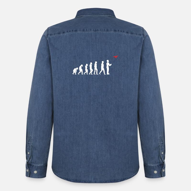Evolution des Menschen Drohne Pilot - Männer Jeanshemd Organic von Stanley/Stella - verwaschenes Mittelblau