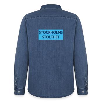 Stockholmer Stolz - Männer Jeanshemd Organic von Stanley/Stella - verwaschenes Mittelblau  - Hinten - AI Model Male 185 light (185cm)