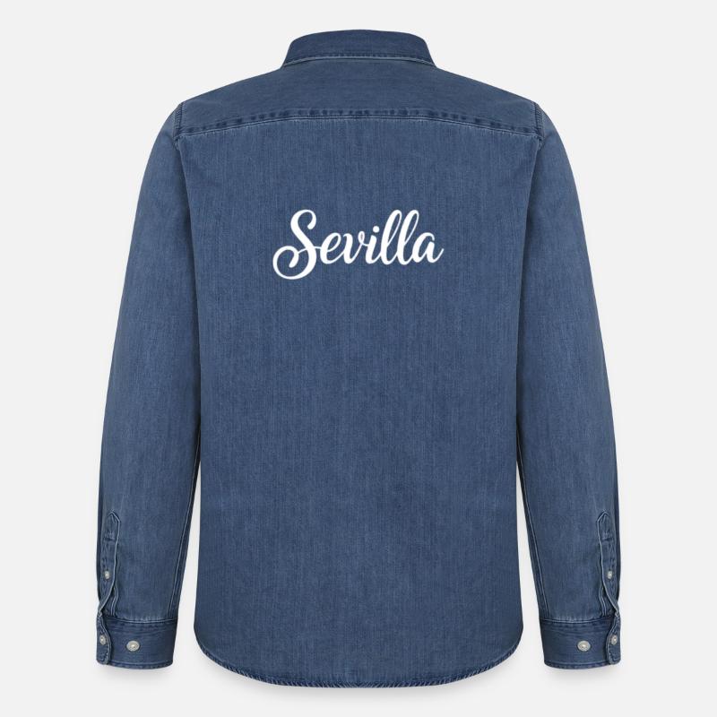 Sevilla Handwritten Script Logo - Männer Jeanshemd Organic von Stanley/Stella - verwaschenes Mittelblau 