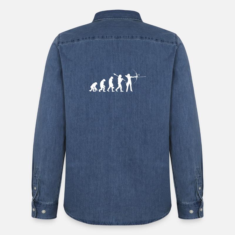 Evolution der Bogenschießfrau Bogenjägerin Sportgeschenk - Männer Jeanshemd Organic von Stanley/Stella - verwaschenes Mittelblau 