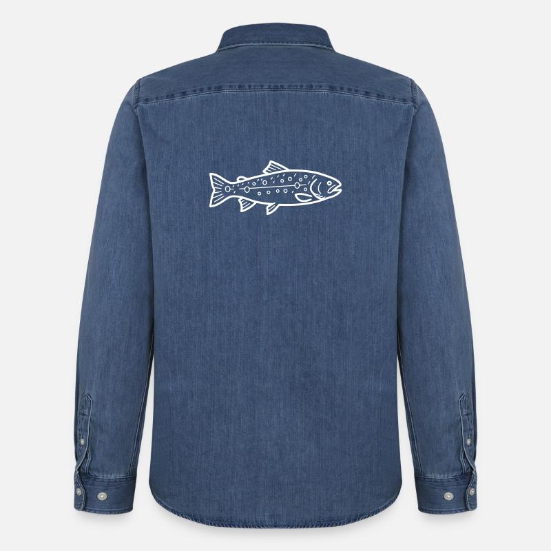 Detaillierte Forelle Bachforelle Muster - Männer Jeanshemd Organic von Stanley/Stella - verwaschenes Mittelblau 