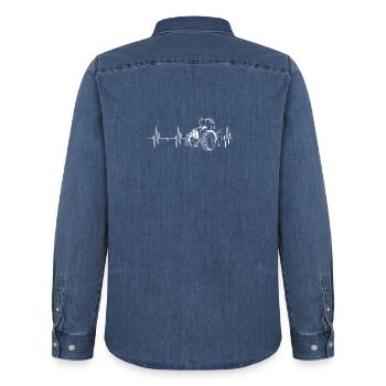 tractor heartbeat farmer farmer pulse ecg icon - Men’s Organic Denim Shirt by Stanley/Stella - mid washy  - Back - AI Model Male 185 light (185cm)
