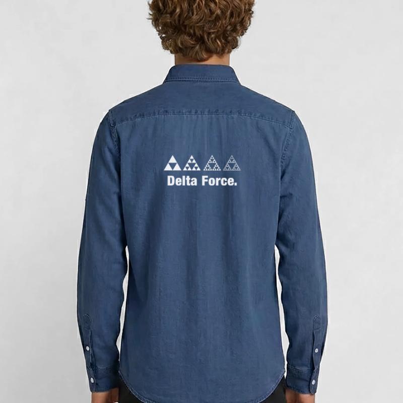 Fractal Triangle Force Geometry Recursion Men’s Organic Denim Shirt by Stanley/Stella