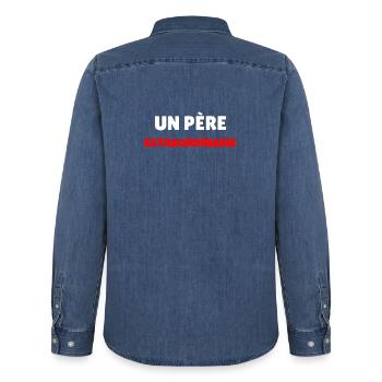 Un Père Extraordinaire - Chemise en denim homme bio Stanley/Stella - bleu moyen délavé  - Dos - AI Model Male 185 light (185cm)