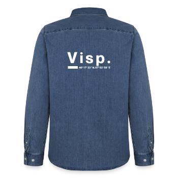 Viège Coordonnées Suisse Valais Visper Visperin - Chemise en denim homme bio Stanley/Stella - bleu moyen délavé  - Dos - AI Model Male 185 light (185cm)