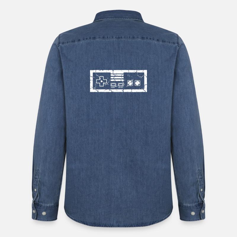 Gaming_retro_Kontroller_Vector_path21 - Männer Jeanshemd Organic von Stanley/Stella - verwaschenes Mittelblau 