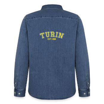 Turin Fondée en 1966 - Chemise en denim homme bio Stanley/Stella - bleu moyen délavé  - Dos - AI Model Male 185 light (185cm)