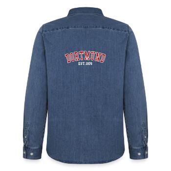Dortmund Est. 1976 - Men’s Organic Denim Shirt by Stanley/Stella - mid washy  - Back - AI Model Male 185 light (185cm)