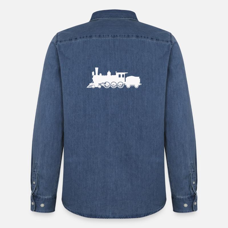 Dampflok Silhouette - Männer Jeanshemd Organic von Stanley/Stella - verwaschenes Mittelblau 