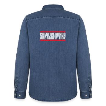 Creative Minds Are Rarely Tidy Lustig Kreativ Logo - Männer Jeanshemd Organic von Stanley/Stella - verwaschenes Mittelblau  - Hinten - AI Model Male 185 light (185cm)