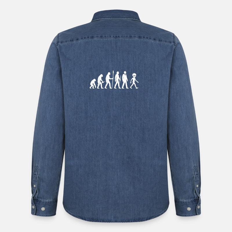 De singe à extraterrestre – Evolution Reloaded - Chemise en denim homme bio Stanley/Stella - bleu moyen délavé 