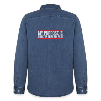 My Purpose Is Greater Than My Pain Sinn Zitat Logo - Männer Jeanshemd Organic von Stanley/Stella - verwaschenes Mittelblau  - Hinten - AI Model Male 185 light (185cm)