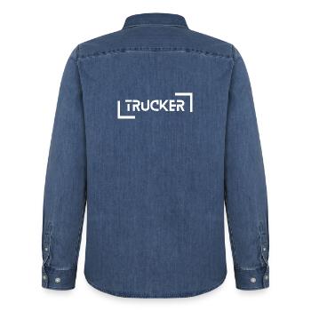 Trucker - Männer Jeanshemd Organic von Stanley/Stella - verwaschenes Mittelblau  - Hinten - AI Model Male 185 light (185cm)