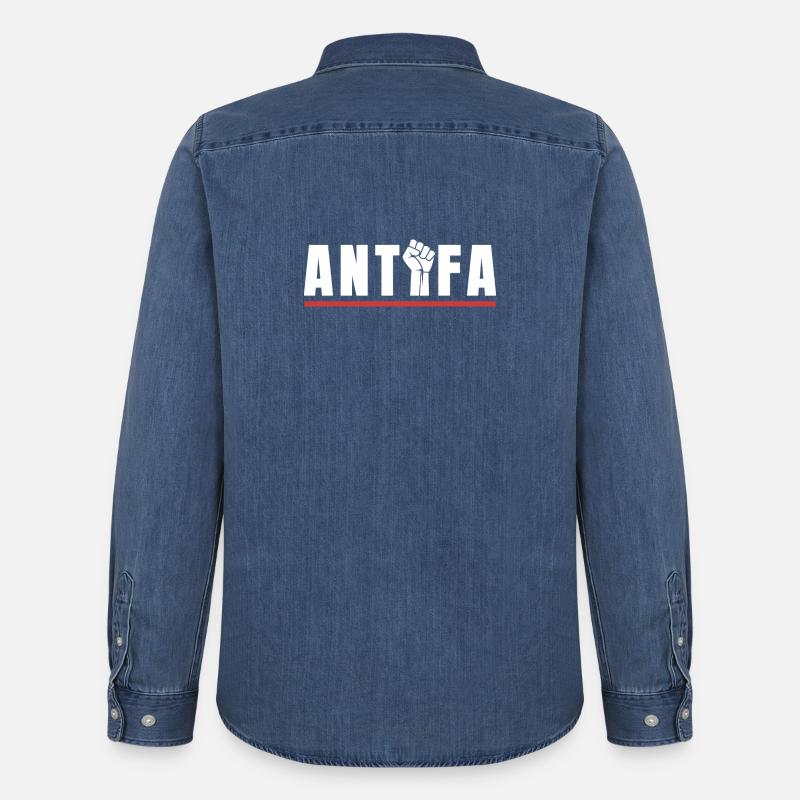 Antifa Protestfaust Antifaschistisches Statement - Männer Jeanshemd Organic von Stanley/Stella - verwaschenes Mittelblau
