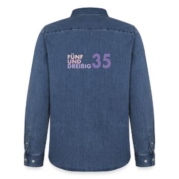 35. Geburtstag Geschenkidee Retro - Männer Jeanshemd Organic von Stanley/Stella - verwaschenes Mittelblau  - Hinten - AI Model Male 185 light (185cm)