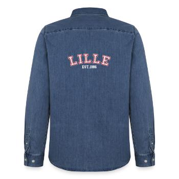 Lille Fondée en 1986 - Chemise en denim homme bio Stanley/Stella - bleu moyen délavé  - Dos - AI Model Male 185 light (185cm)