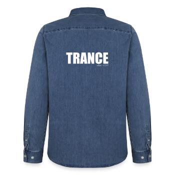 Trance - what else? - Männer Jeanshemd Organic von Stanley/Stella - verwaschenes Mittelblau  - Hinten - AI Model Male 185 light (185cm)