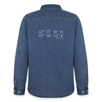 Coordonnées Zofingen, Suisse - Chemise en denim homme bio Stanley/Stella - bleu moyen délavé  - Dos - AI Model Male 185 light (185cm)