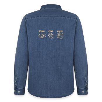 Schere Stein Papier Spiel Handspiel Silhouette - Männer Jeanshemd Organic von Stanley/Stella - verwaschenes Mittelblau  - Hinten - AI Model Male 185 light (185cm)