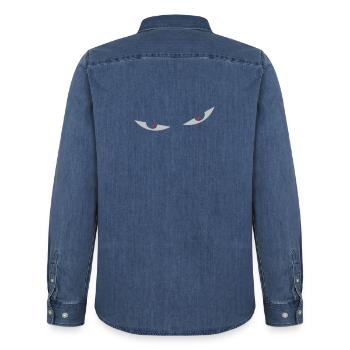 yeux de bande dessinée des yeux smiley - Chemise en denim homme bio Stanley/Stella - bleu moyen délavé  - Dos - AI Model Male 185 light (185cm)