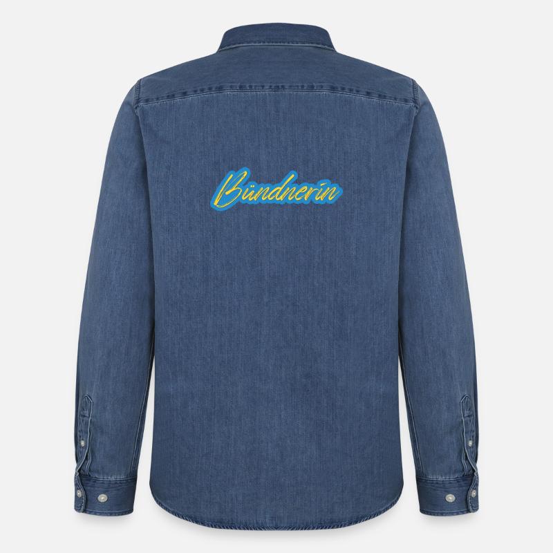 Bündnerin Neon Script - Männer Jeanshemd Organic von Stanley/Stella - verwaschenes Mittelblau 