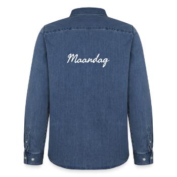 Montag plattdeutscher Wochentag Maandag - Männer Jeanshemd Organic von Stanley/Stella - verwaschenes Mittelblau  - Hinten - AI Model Male 185 light (185cm)