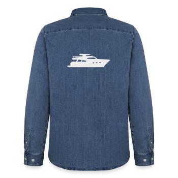 Yacht Silhouette Bateau à moteur - Chemise en denim homme bio Stanley/Stella - bleu moyen délavé  - Dos - AI Model Male 185 light (185cm)