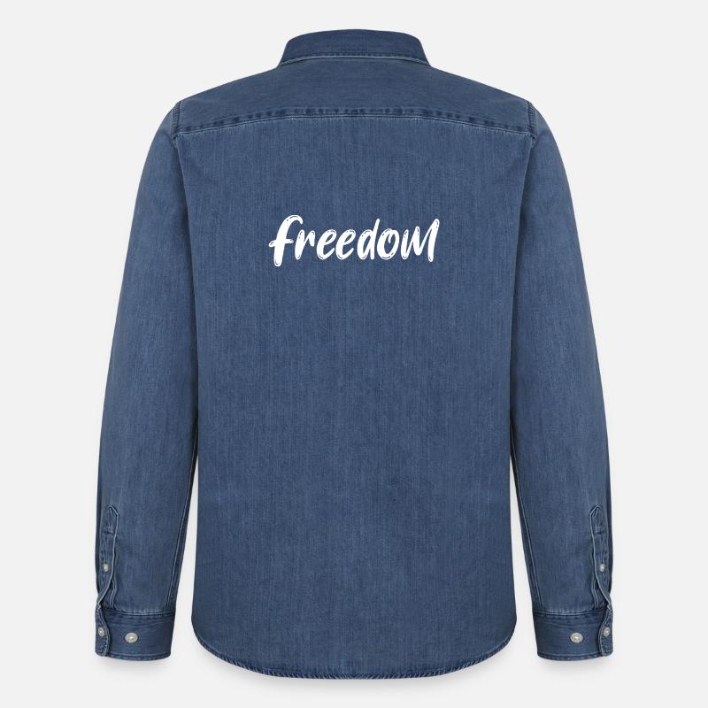 Freedom Brush Script Monochrome Statement - Männer Jeanshemd Organic von Stanley/Stella - verwaschenes Mittelblau