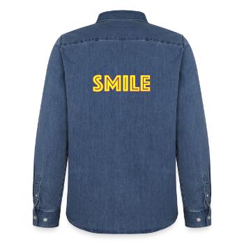 Lettrage Sourire Néon - Chemise en denim homme bio Stanley/Stella - bleu moyen délavé  - Dos - AI Model Male 185 light (185cm)