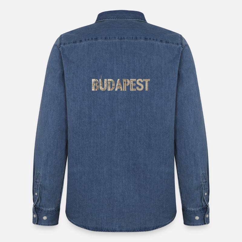 BUDAPEST – Architectural Typography Design - Männer Jeanshemd Organic von Stanley/Stella - verwaschenes Mittelblau 