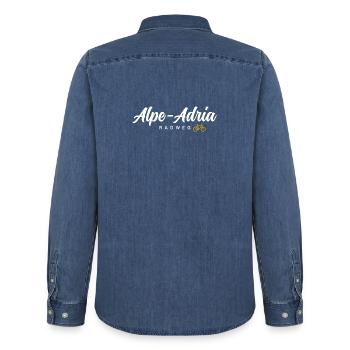Alpe Adria Cycle Path - Men’s Organic Denim Shirt by Stanley/Stella - mid washy  - Back - AI Model Male 185 light (185cm)