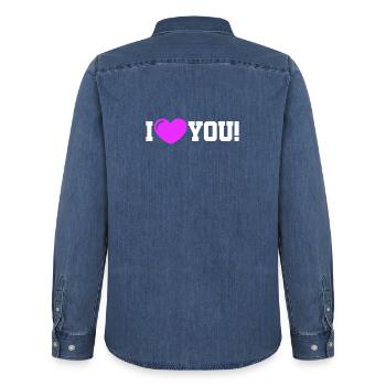 I love you - Ich Liebe Dich - Men’s Organic Denim Shirt by Stanley/Stella - mid washy  - Back - AI Model Male 185 light (185cm)