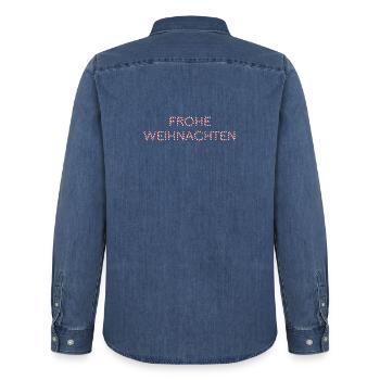 Frohe Weihnachten Candy Cane - Männer Jeanshemd Organic von Stanley/Stella - verwaschenes Mittelblau  - Hinten - AI Model Male 185 light (185cm)