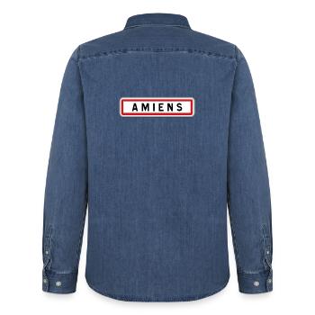 Panneau entrée de ville Amiens - Chemise en denim homme bio Stanley/Stella - bleu moyen délavé  - Dos - AI Model Male 185 light (185cm)