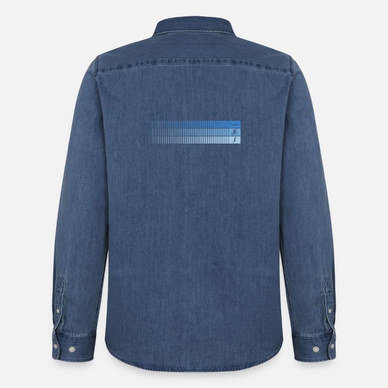 Azurblauer Farbverlauf Barcode Vogel - Männer Jeanshemd Organic von Stanley/Stella - verwaschenes Mittelblau 