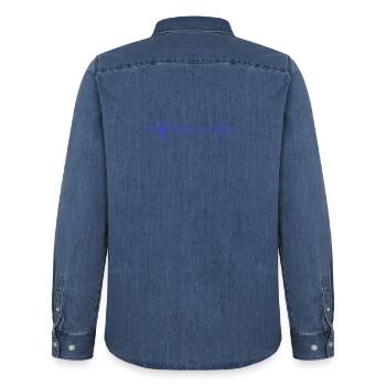 Rendsburger Hochbrücke – Urban Scribble Art Design - Männer Jeanshemd Organic von Stanley/Stella - verwaschenes Mittelblau  - Hinten - AI Model Male 185 light (185cm)