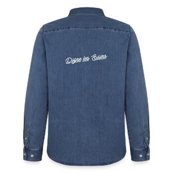 Digne les bains - Chemise en denim homme bio Stanley/Stella - bleu moyen délavé  - Dos - AI Model Male 185 light (185cm)